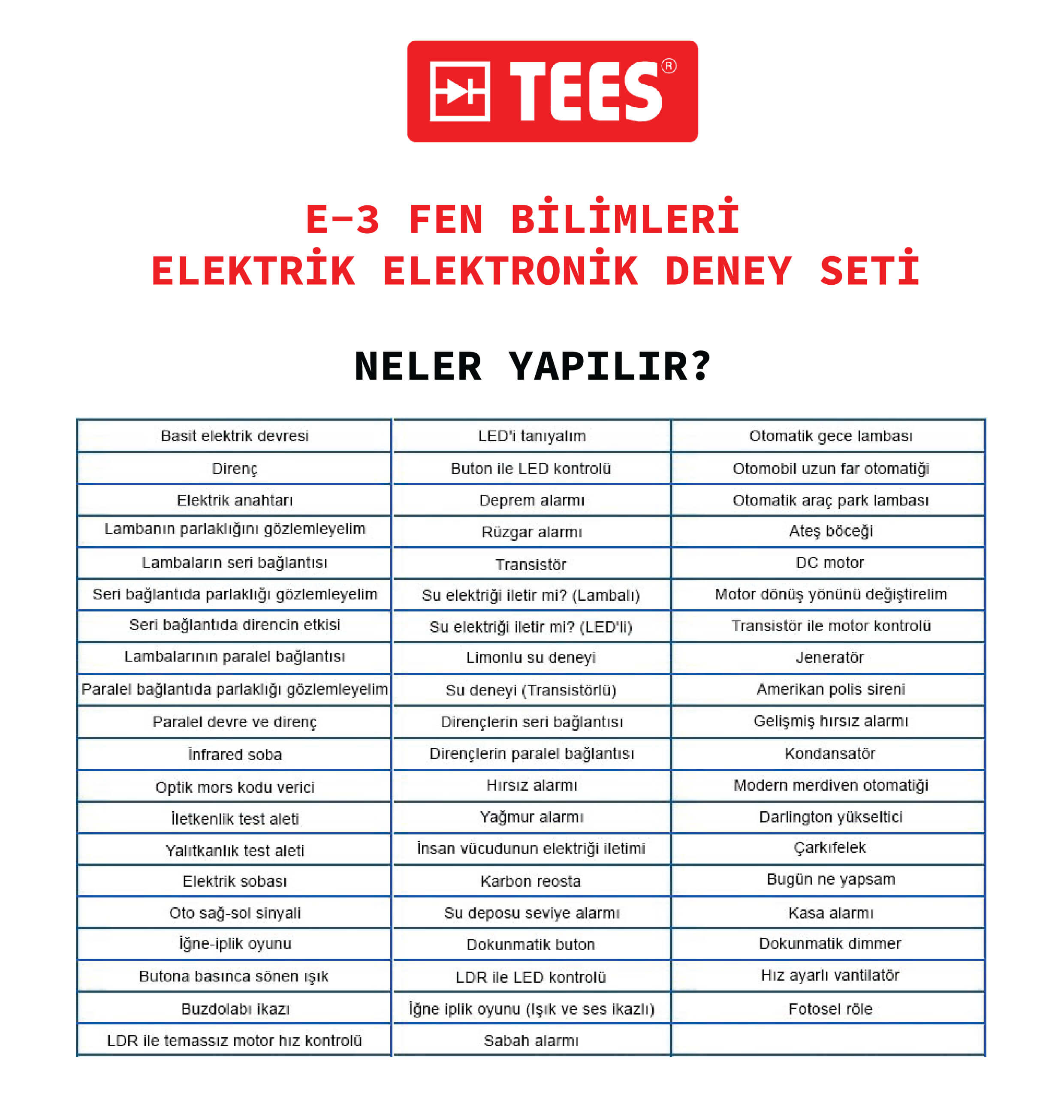 E-3 Fen Elektrik Elektronik Deney Seti